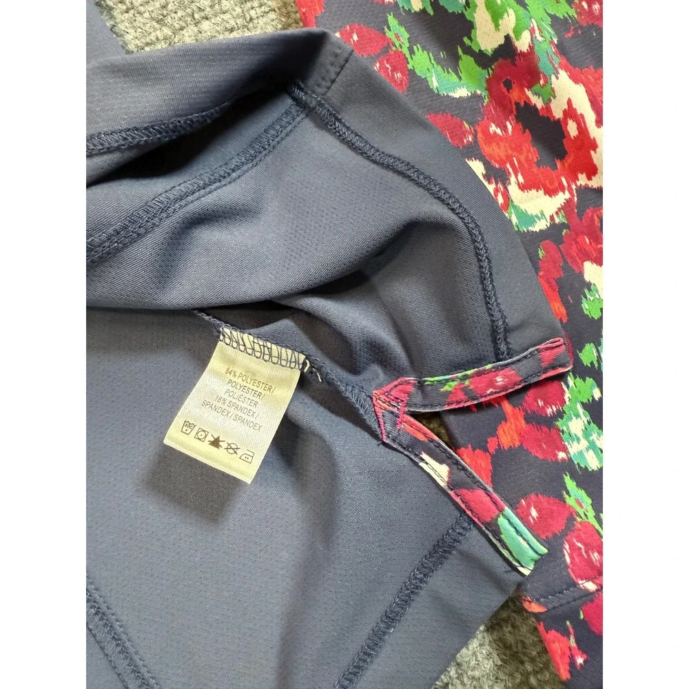 Fairway & Greene Floral Quarter Zip Pullover Size M Navy Blue EUC